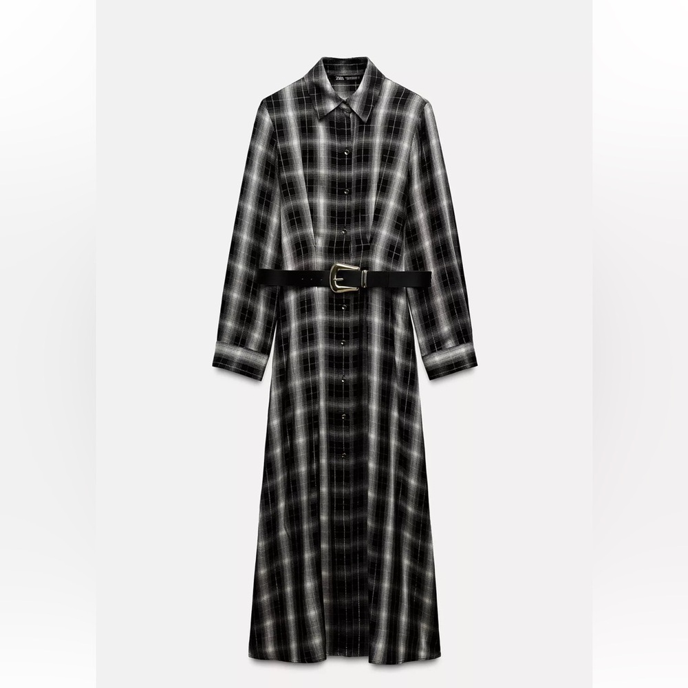 Zara Black and White Checkered Long Sleeve Dress - Picture 2 of 2